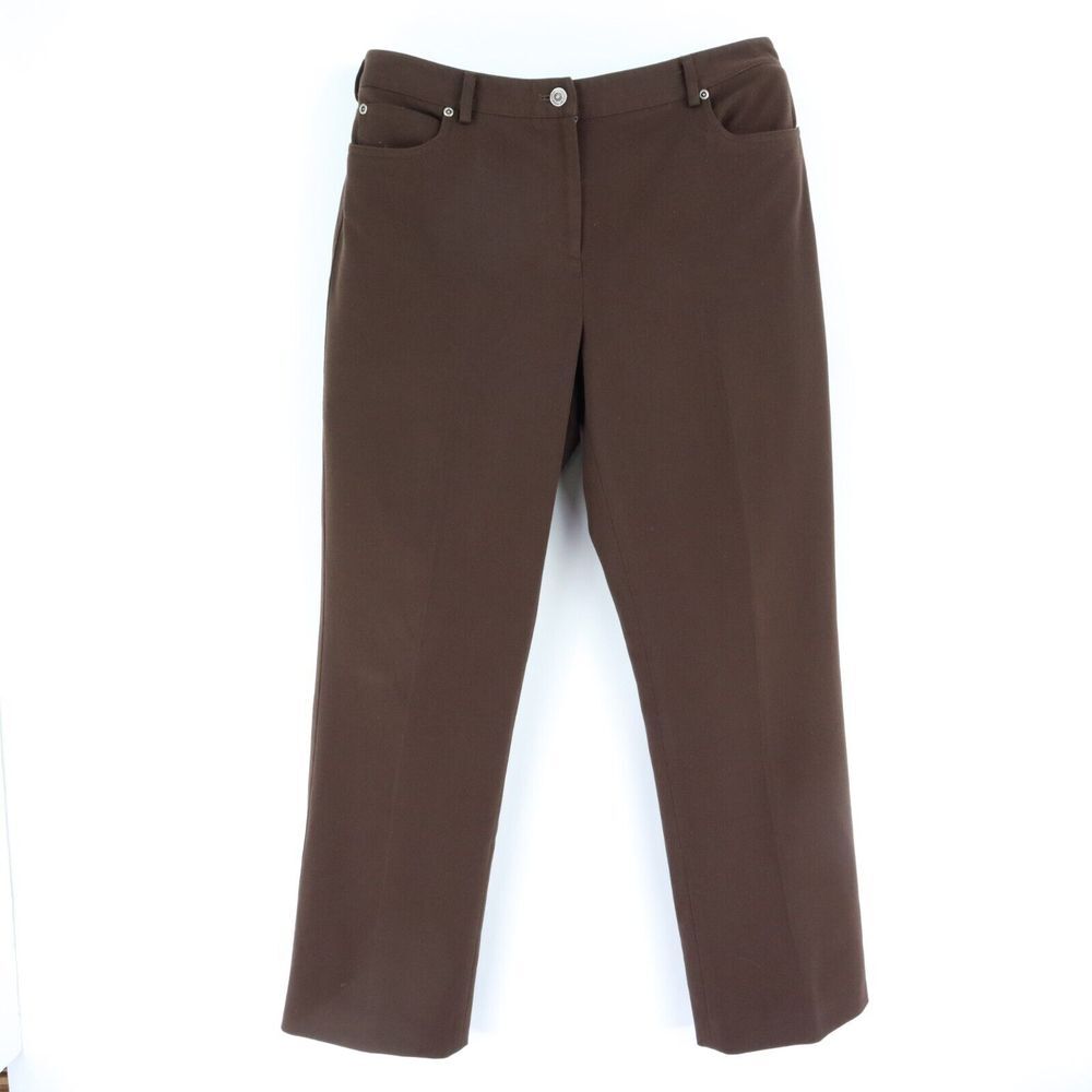 Rafaella Chino Pants Straight Leg Mid Rise Womens Sz 12 Brown Pockets Flat Front
